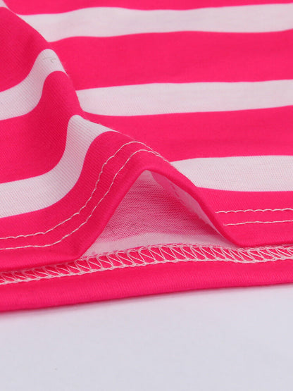 Vestidos largos con bolsillo a rayas y cuello redondo de manga corta 