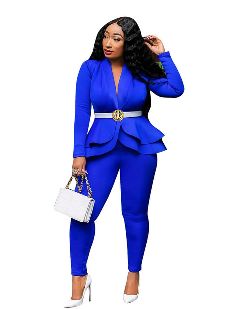 Two Piece Ruffled Blazer Pants Suit
