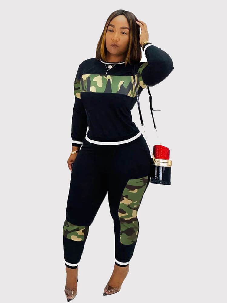 Trajes deportivos de dos piezas con estampado de camuflaje y leopardo