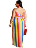 Stripe Print Belt Sundress Maxi Dress
