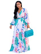 Vestidos largos bohemios cruzados con cuello en V y estampado floral de gasa