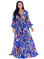 Vestidos largos bohemios cruzados con cuello en V y estampado floral de gasa
