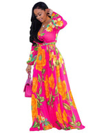 Vestidos largos bohemios cruzados con cuello en V y estampado floral de gasa