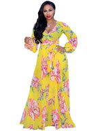 Vestidos largos bohemios cruzados con cuello en V y estampado floral de gasa