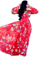 Vestidos largos bohemios cruzados con cuello en V y estampado floral de gasa