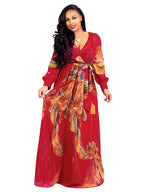 Vestidos largos bohemios cruzados con cuello en V y estampado floral de gasa