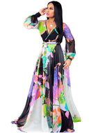 Vestidos largos bohemios cruzados con cuello en V y estampado floral de gasa