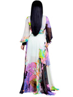 Vestidos largos bohemios cruzados con cuello en V y estampado floral de gasa