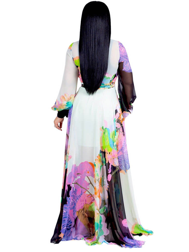 Vestidos largos bohemios cruzados con cuello en V y estampado floral de gasa