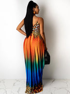 Vestido veraniego con estampado de leopardo degradado bohemio con tirantes finos