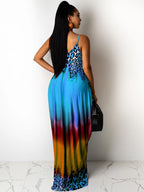 Vestido veraniego con estampado de leopardo degradado bohemio con tirantes finos