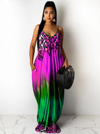 Vestido veraniego con estampado de leopardo degradado bohemio con tirantes finos