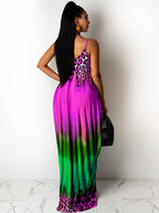 Vestido veraniego con estampado de leopardo degradado bohemio con tirantes finos