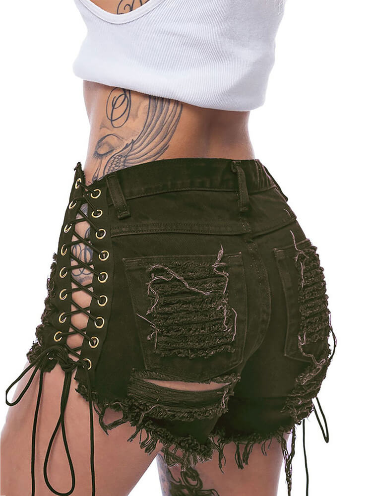 Pantalones cortos de mezclilla con corte desgastado y cintura alta 