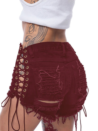 Pantalones cortos de mezclilla con corte desgastado y cintura alta 