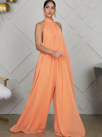 Halter Neck Sleeveless Backless Wide Leg Jumpsuit