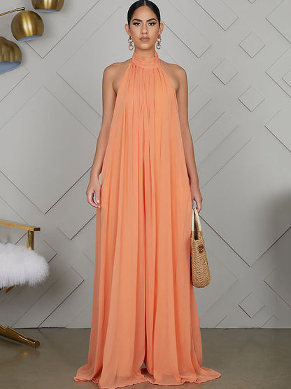 Mono de pierna ancha sin mangas con cuello halter y espalda descubierta