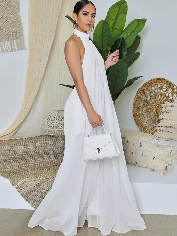 Mono de pierna ancha sin mangas con cuello halter y espalda descubierta