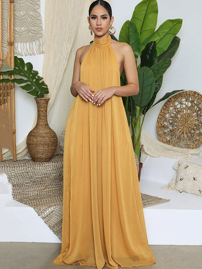 Mono de pierna ancha sin mangas con cuello halter y espalda descubierta