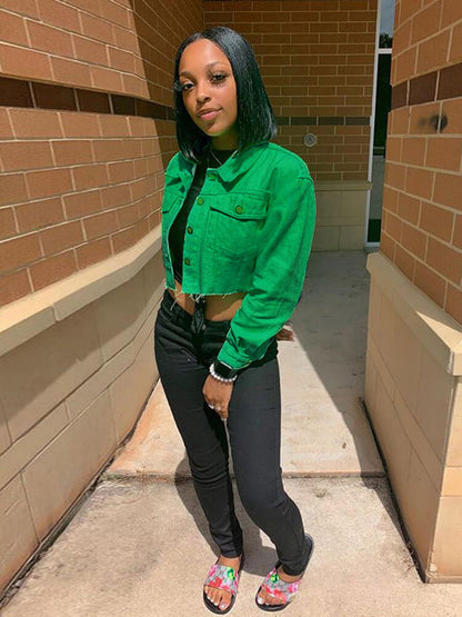 Chaquetas vaqueras rasgadas con botones de manga larga