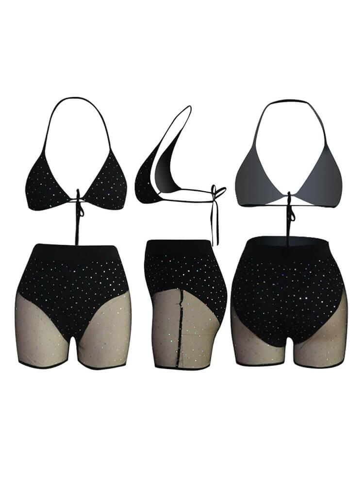 Trajes de baño bikini de 2 piezas con malla y lentejuelas