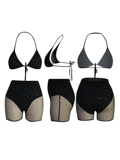 Trajes de baño bikini de 2 piezas con malla y lentejuelas