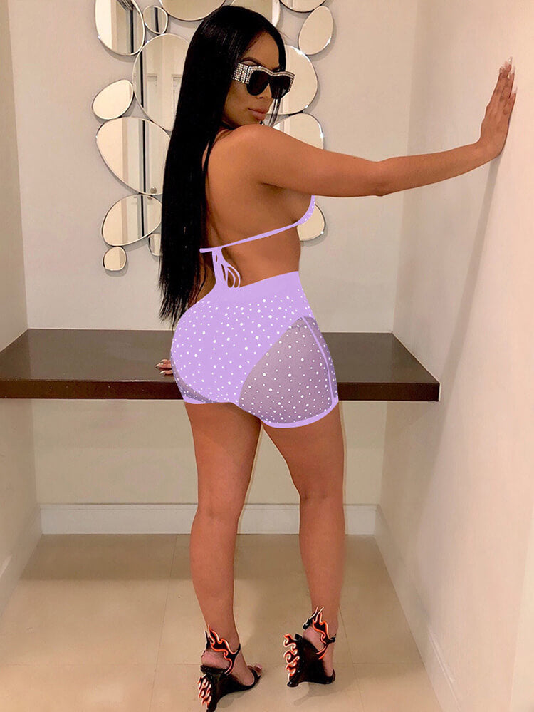 Trajes de baño bikini de 2 piezas con malla y lentejuelas