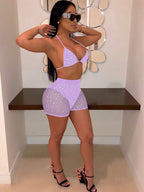 Trajes de baño bikini de 2 piezas con malla y lentejuelas