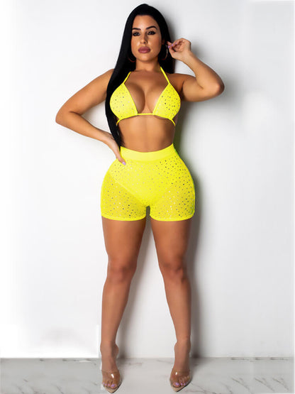 Trajes de baño bikini de 2 piezas con malla y lentejuelas