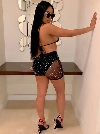 Trajes de baño bikini de 2 piezas con malla y lentejuelas