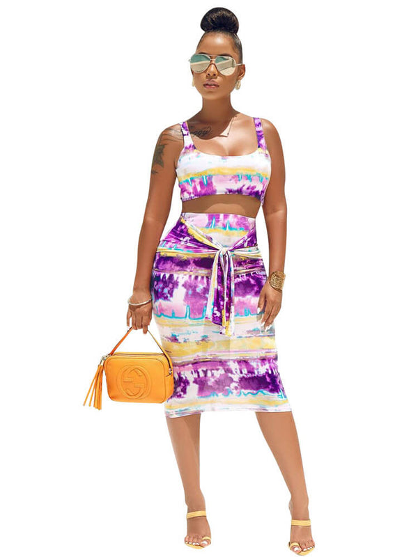 2 Piece Sleeveless Crop Top+Bodycon Skirt Sets