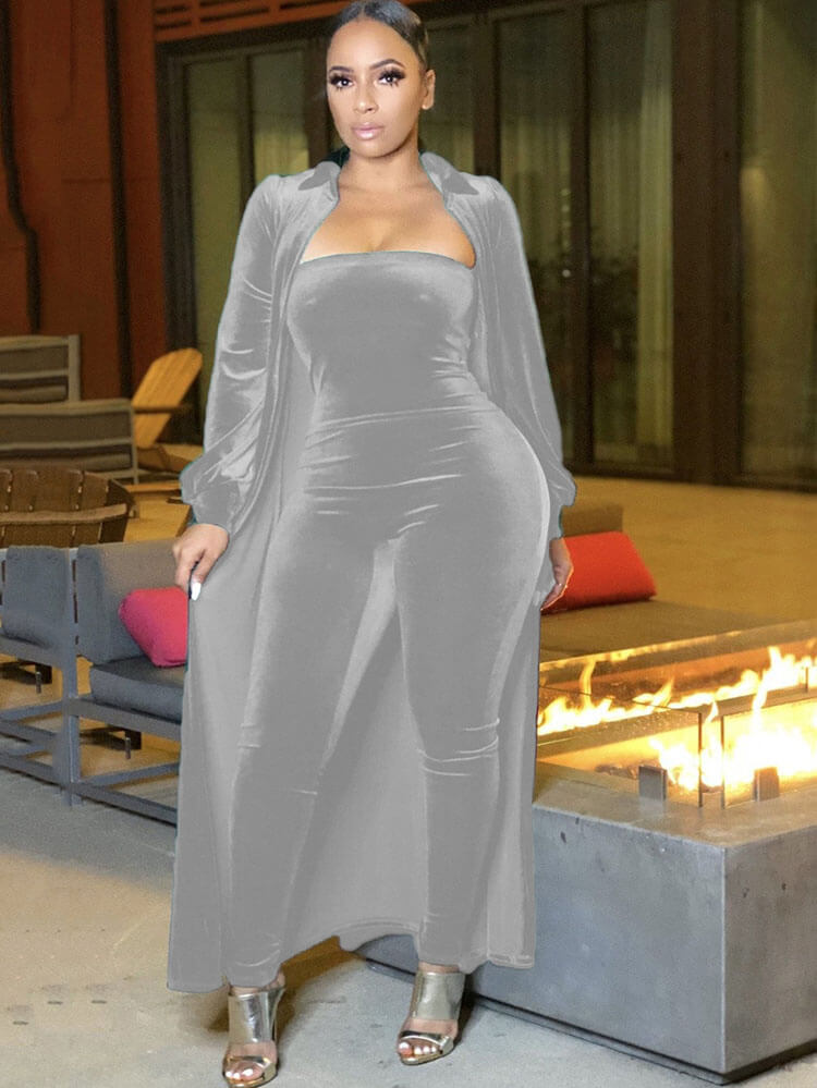 Monos de tubo tipo cárdigan de manga larga de 2 piezas de terciopelo