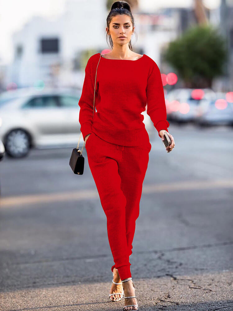 Conjuntos de top + pantalón de color sólido con jersey de dos piezas 