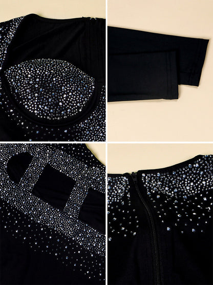 Long Sleeve Sequins Hollow Out Mini Dress