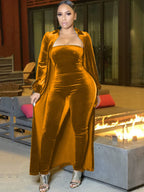 Two-Piece Velvet Cardigan & Tube Jumpsuit