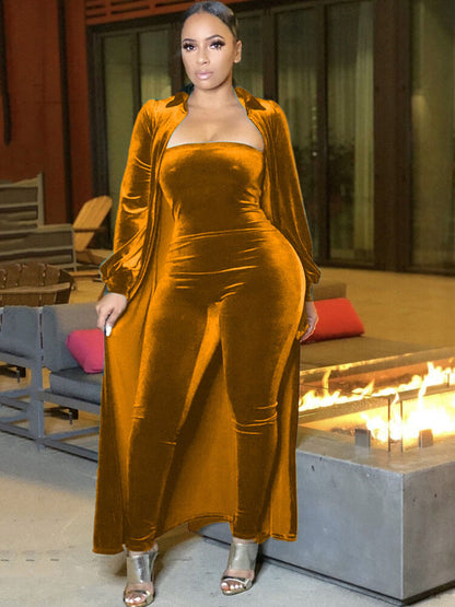 Monos de tubo tipo cárdigan de manga larga de 2 piezas de terciopelo