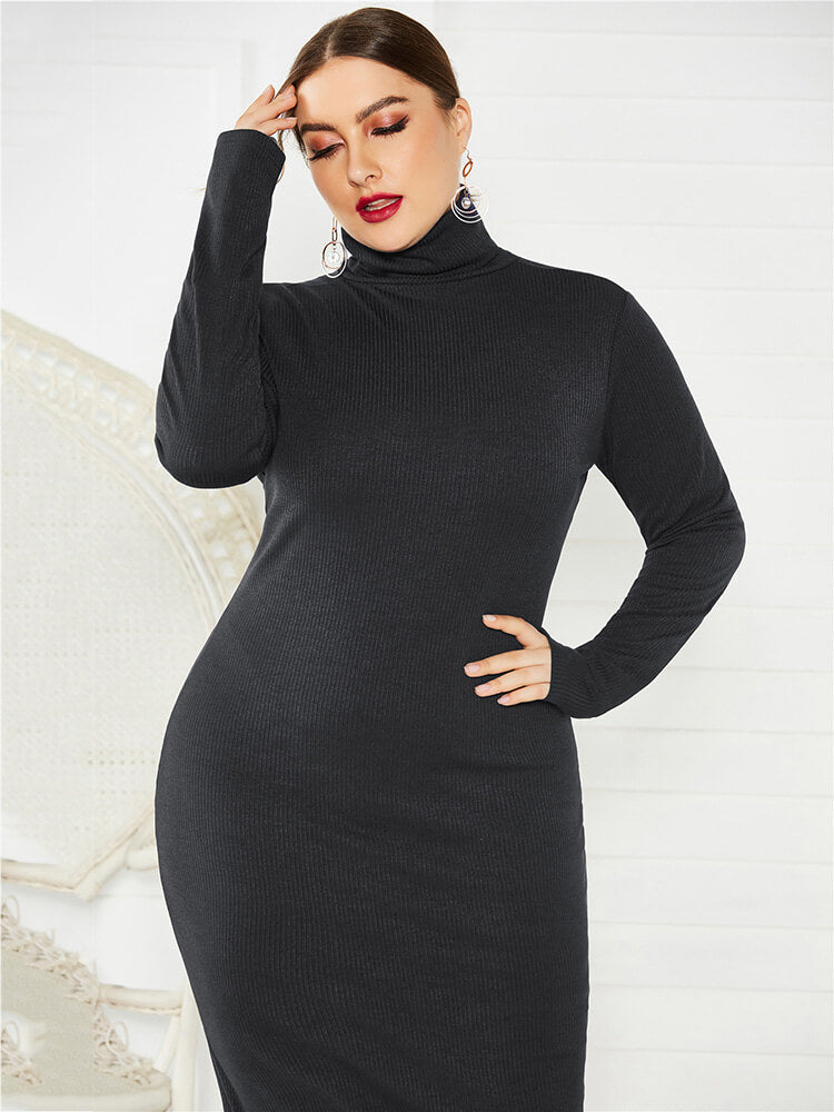 Ribbed Pullover Knit Sweater Dress