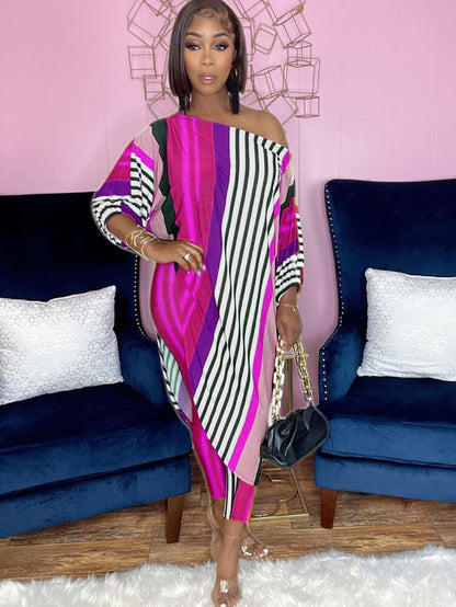 Tops irregulares estampados de dos piezas y pantalones largos ajustados