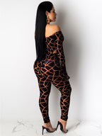 Two Pieces Printed Off Shoulder Jumpsuit Bodycon Pants