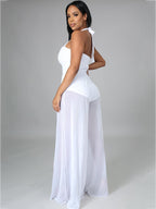 Halter Neck Strap Sheer Mesh Wide Leg Jumpsuit