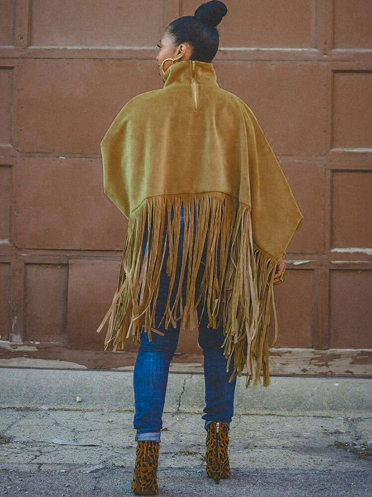 Tops tipo ponchos con borlas y cremallera con manga de murciélago