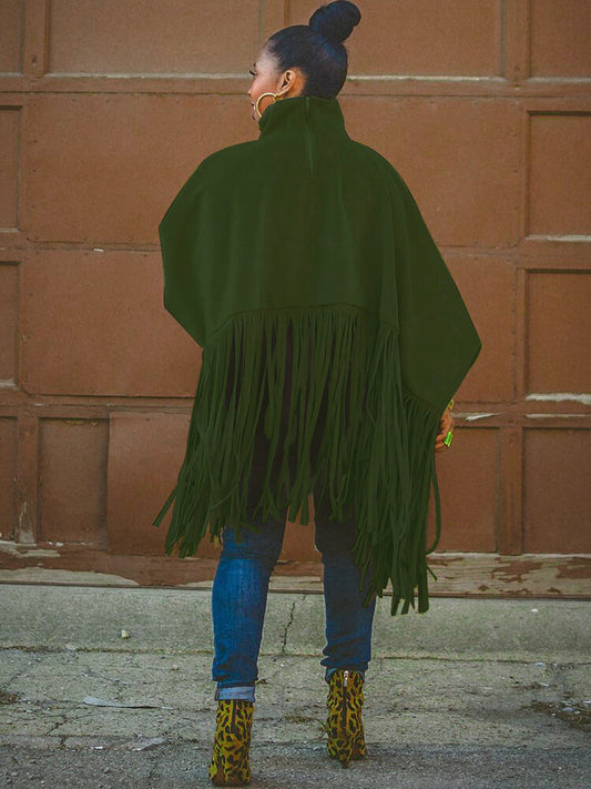 Tops tipo ponchos con borlas y cremallera con manga de murciélago