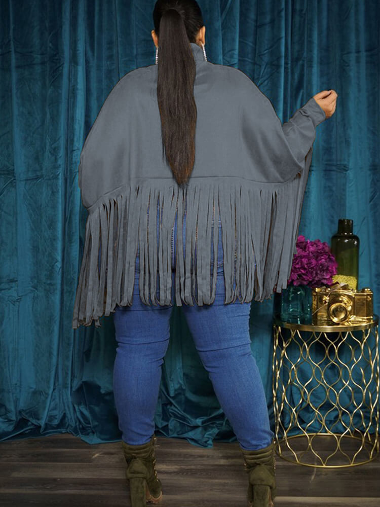 Tops tipo ponchos con borlas y cremallera con manga de murciélago