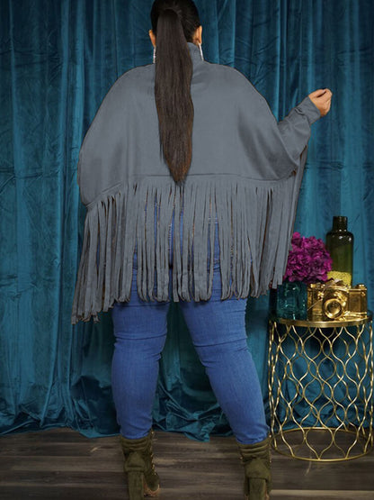 Tops tipo ponchos con borlas y cremallera con manga de murciélago