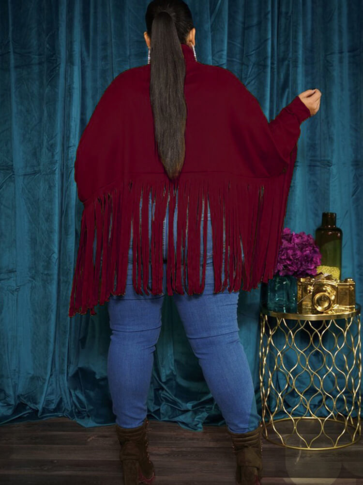 Tops tipo ponchos con borlas y cremallera con manga de murciélago
