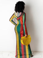 Vestidos largos de rejilla de rayas multicolores de una pieza 
