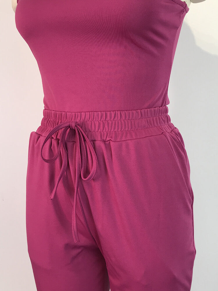 Conjuntos de pantalones y camisetas sin mangas de color sólido sin mangas de 2 piezas 