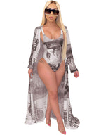 Mono de 2 piezas con estampado de dinero + cubierta de bikini