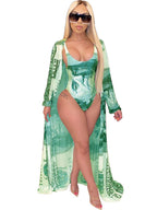 Mono de 2 piezas con estampado de dinero + cubierta de bikini