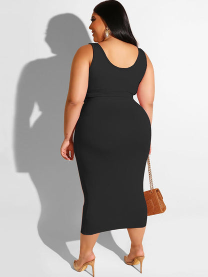 Conjuntos de faldas largas y camiseta sin mangas de dos piezas de talla grande 